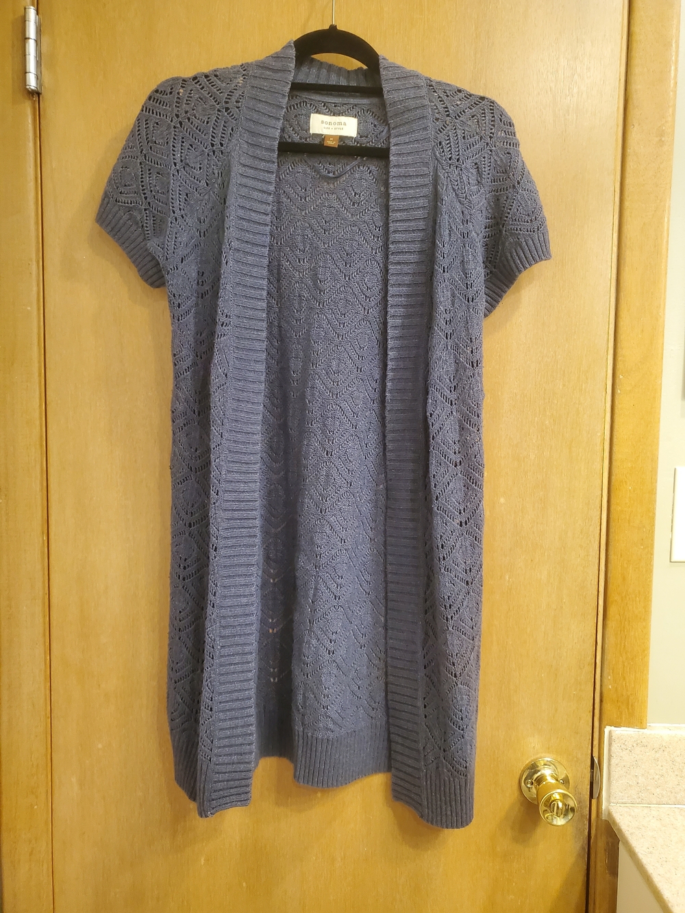 Sonoma Short-Sleeve Open-Front Knit Cardigan in Slate Blue